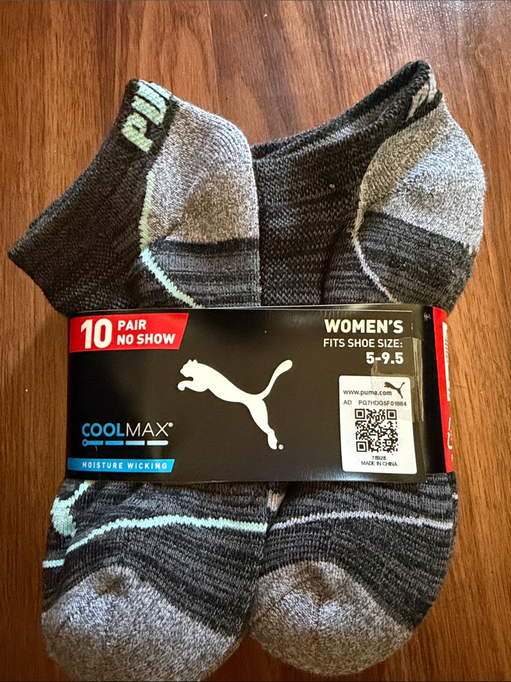 Puma Women's No-Show Athletic Socks - Gray with Mint Accents (10 Pair)